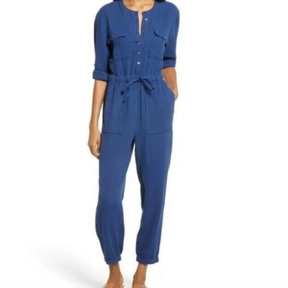 Madewell Pants - Madewell Lightspun Tapered Leg Blue Jumpsuit Size 14 Long Sleeve